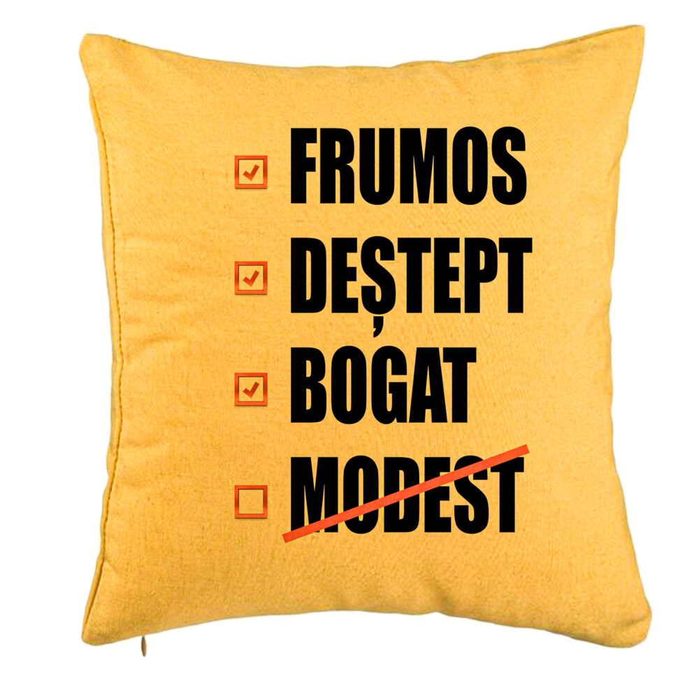 Perna Decorativa, Model Frumos Destept Bogad Modest, 40x40 cm, Galben, Husa Detasabila, Burduf 5 Perna Decorativa