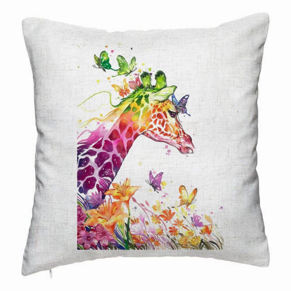 Perna Decorativa, Model Girafa Multicolor, 40x40 cm, Alb Murdar, Husa Detasabila, Burduf 5 Perna Decorativa