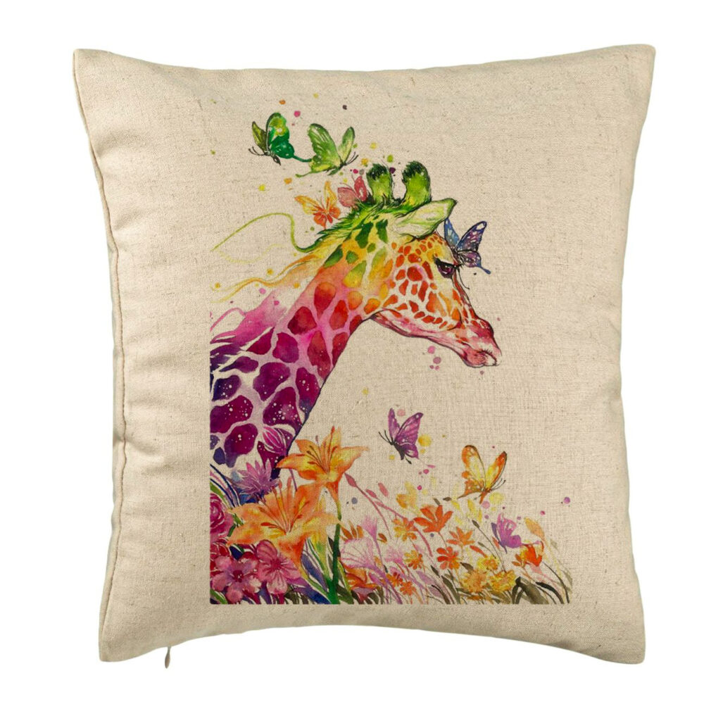 Perna Decorativa, Model Girafa Multicolor, 40x40 cm, Bej, Husa Detasabila, Burduf 5 Perna Decorativa