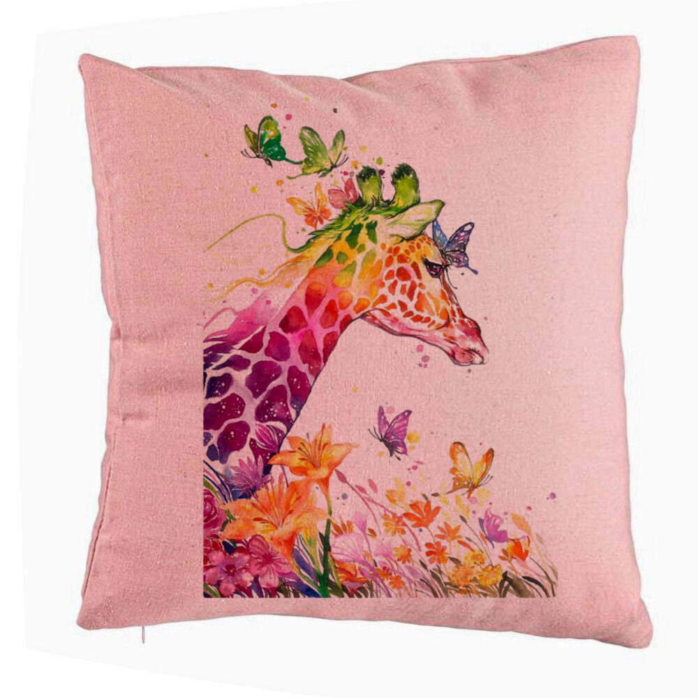 Perna Decorativa, Model Girafa Multicolor, 40x40 cm, Roz, Husa Detasabila, Burduf 5 Perna Decorativa