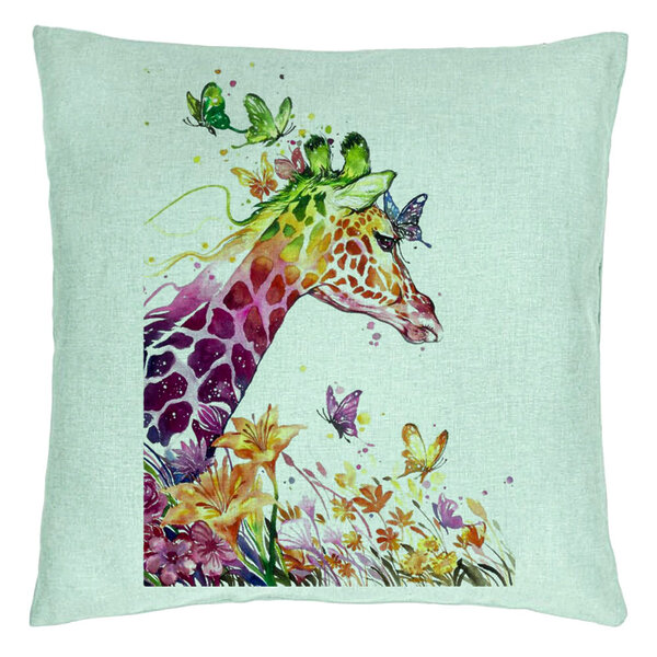 Perna Decorativa, Model Girafa Multicolor, 40x40 cm, Verde Menta, Husa Detasabila, Burduf 15 Perna Decorativa
