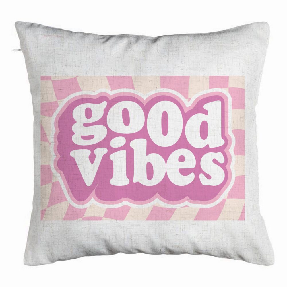 Perna Decorativa, Model Good Vibes, 40x40 cm, Alb Murdar, Husa Detasabila, Burduf 5 Perna Decorativa