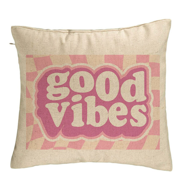 Perna Decorativa, Model Good Vibes, 40x40 cm, Bej, Husa Detasabila, Burduf 5 Perna Decorativa