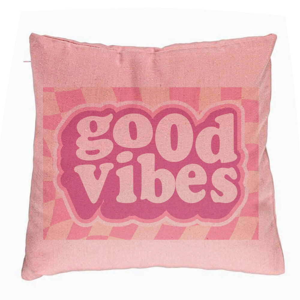 Perna Decorativa, Model Good Vibes, 40x40 cm, Roz, Husa Detasabila, Burduf 5 Perna Decorativa