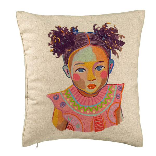 Perna Decorativa, Model Happy Baby, 40x40 cm, Bej, Husa Detasabila, Burduf 5 Perna Decorativa