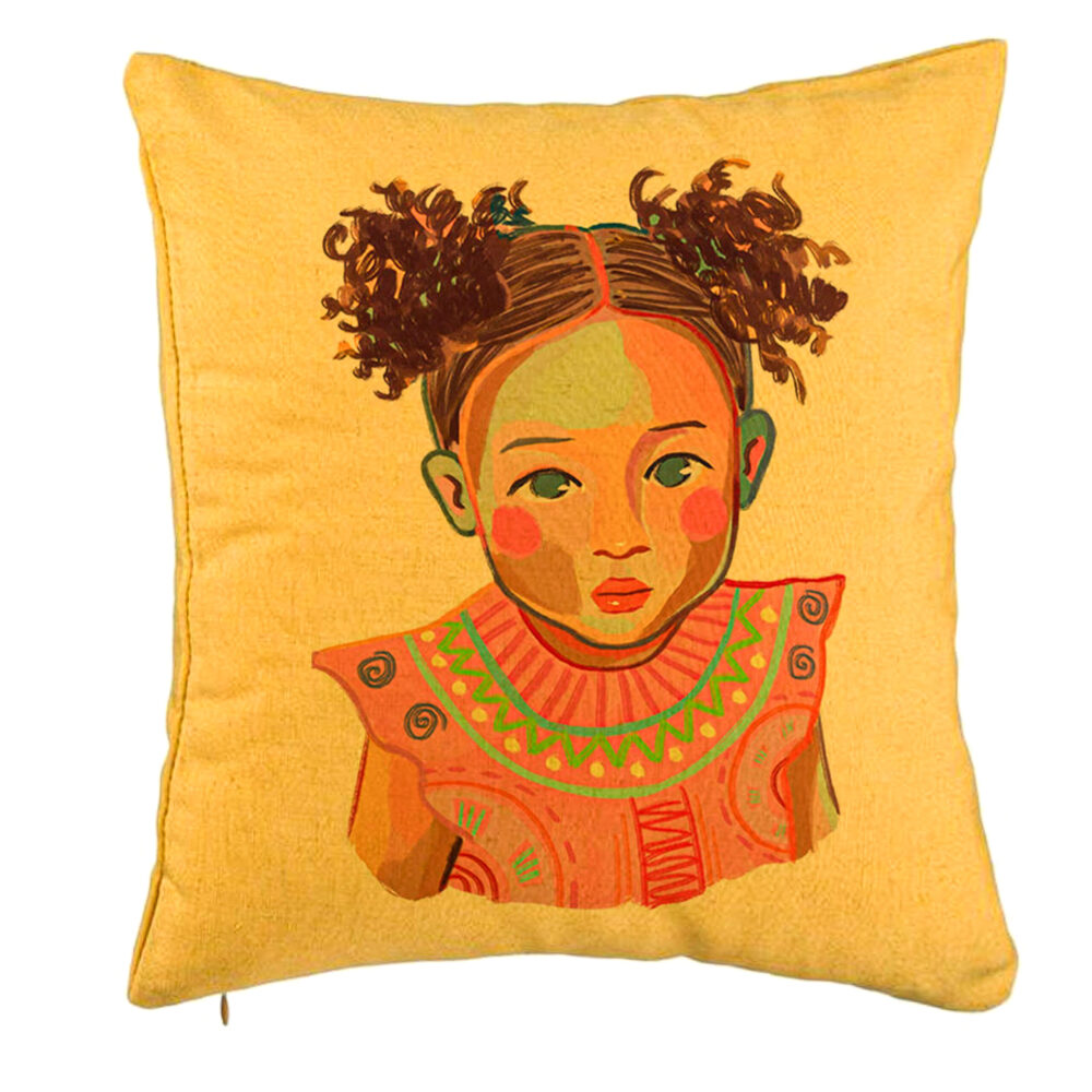 Perna Decorativa, Model Happy Baby, 40x40 cm, Galben, Husa Detasabila, Burduf 5 Perna Decorativa