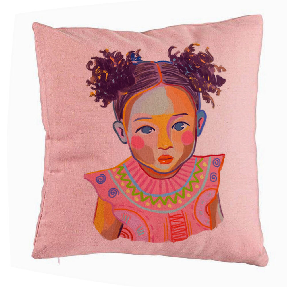 Perna Decorativa, Model Happy Baby, 40x40 cm, Roz, Husa Detasabila, Burduf 5 Perna Decorativa