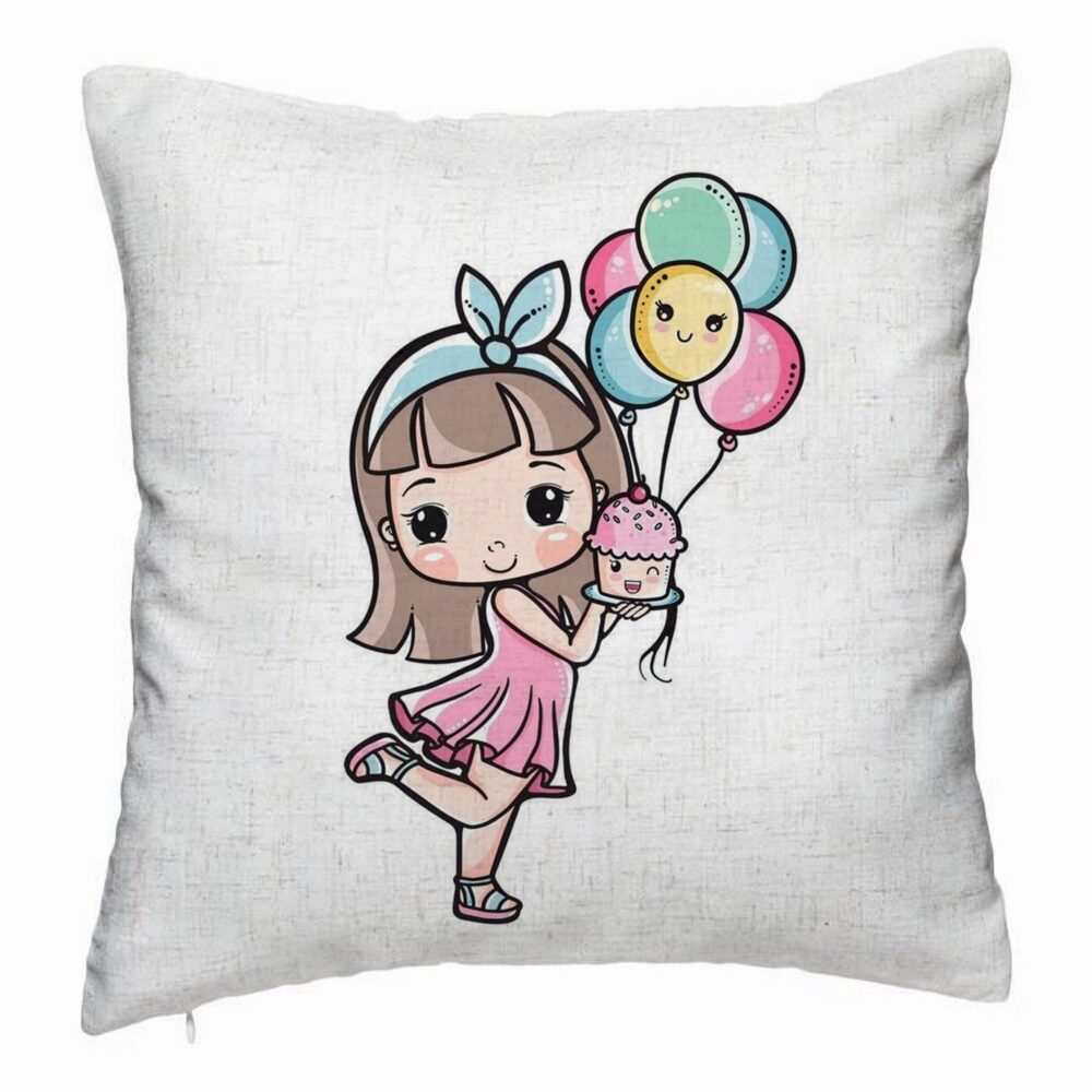 Perna Decorativa, Model Happy Girl, 40x40 cm, Alb Murdar, Husa Detasabila, Burduf 5 Perna Decorativa