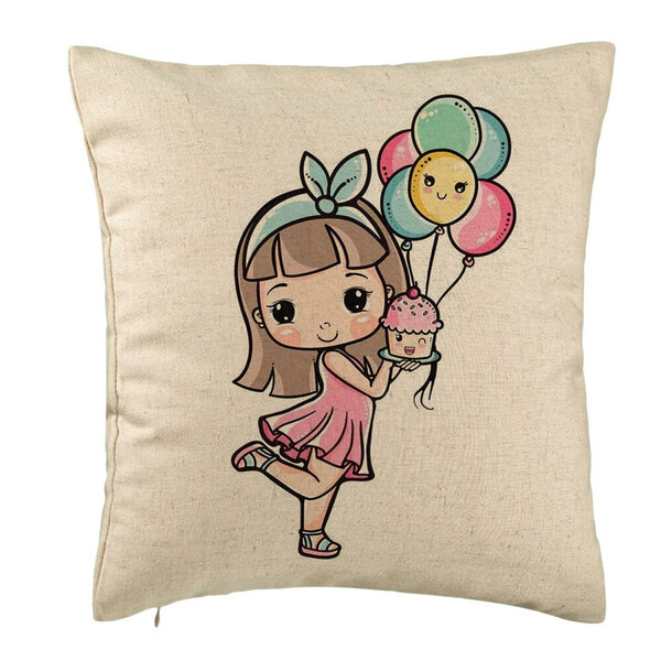 Perna Decorativa, Model Happy Girl, 40x40 cm, Bej, Husa Detasabila, Burduf 5 Perna Decorativa