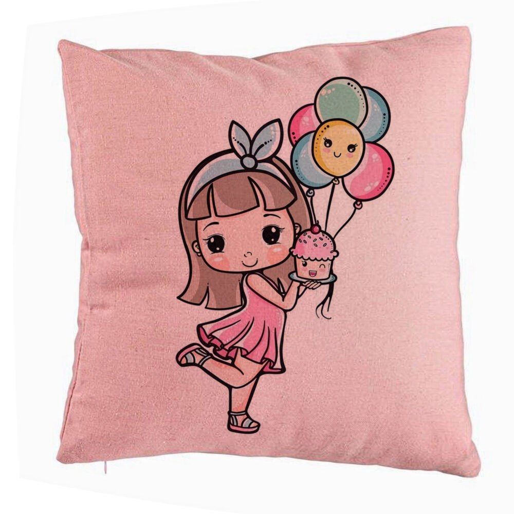 Perna Decorativa, Model Happy Girl, 40x40 cm, Roz, Husa Detasabila, Burduf 5 Perna Decorativa