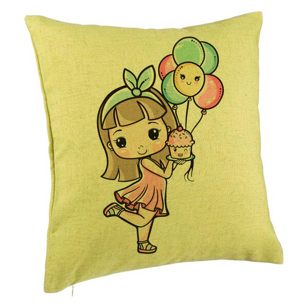Perna Decorativa, Model Happy Girl, 40x40 cm, Verde, Husa Detasabila, Burduf 5 Perna Decorativa