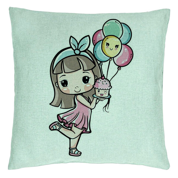 Perna Decorativa, Model Happy Girl, 40x40 cm, Verde Menta, Husa Detasabila, Burduf 15 Perna Decorativa