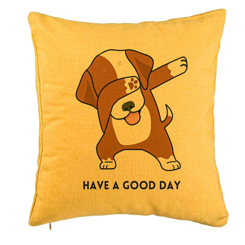 Perna Decorativa, Model Have a Good Day, 40x40 cm, Galben, Husa Detasabila, Burduf 5 Perna Decorativa