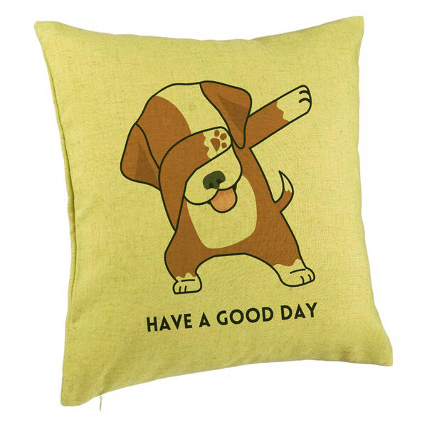 Perna Decorativa, Model Have a Good Day, 40x40 cm, Verde, Husa Detasabila, Burduf 5 Perna Decorativa