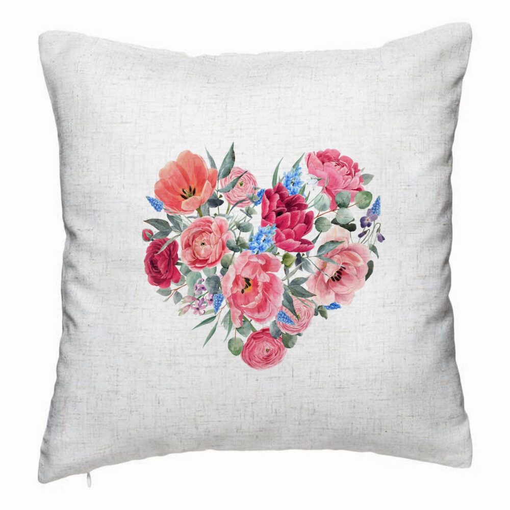 Perna Decorativa, Model Heart of Flowers, 40x40 cm, Alb Murdar, Husa Detasabila, Burduf 5 Perna Decorativa