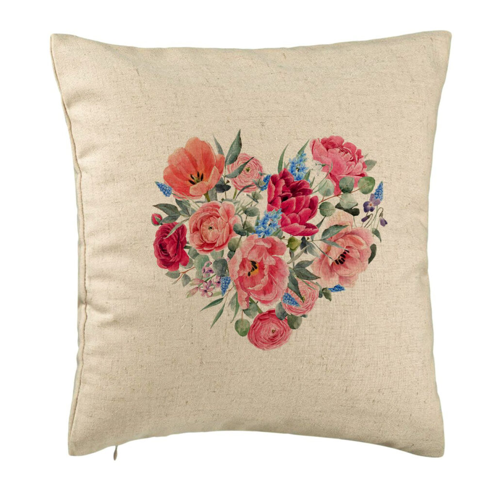 Perna Decorativa, Model Heart of Flowers, 40x40 cm, Bej, Husa Detasabila, Burduf 5 Perna Decorativa