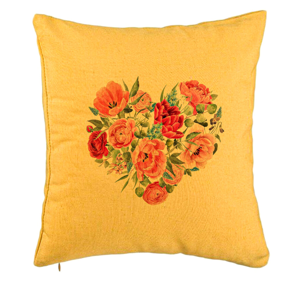 Perna Decorativa, Model Heart of Flowers, 40x40 cm, Galben, Husa Detasabila, Burduf 5 Perna Decorativa