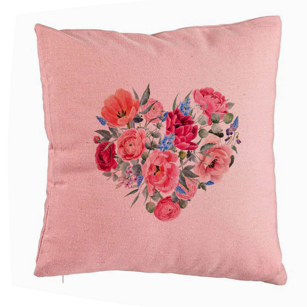 Perna Decorativa, Model Heart of Flowers, 40x40 cm, Roz, Husa Detasabila, Burduf 5 Perna Decorativa