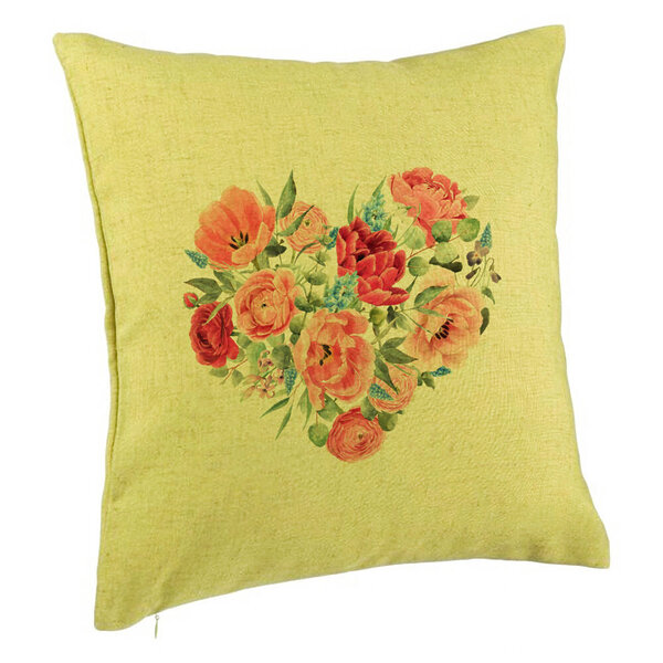 Perna Decorativa, Model Heart of Flowers, 40x40 cm, Verde, Husa Detasabila, Burduf 5 Perna Decorativa
