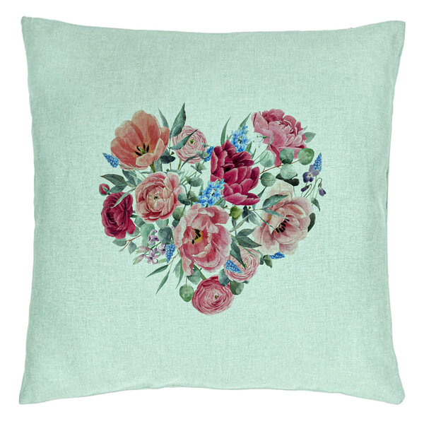 Perna Decorativa, Model Heart of Flowers, 40x40 cm, Verde Menta, Husa Detasabila, Burduf 15 Perna Decorativa