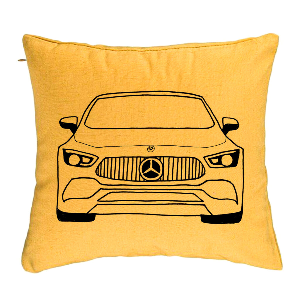 Perna Decorativa, Model Hey Mercedes, 40x40 cm, Galben, Husa Detasabila, Burduf 5 Perna Decorativa