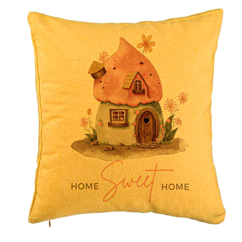 Perna Decorativa, Model Home Sweet Home 1, 40x40 cm, Galben, Husa Detasabila, Burduf 5 Perna Decorativa