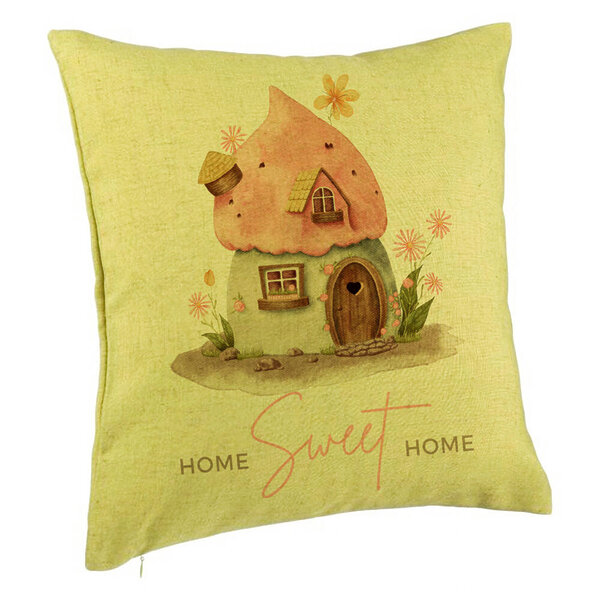 Perna Decorativa, Model Home Sweet Home 1, 40x40 cm, Verde, Husa Detasabila, Burduf 5 Perna Decorativa