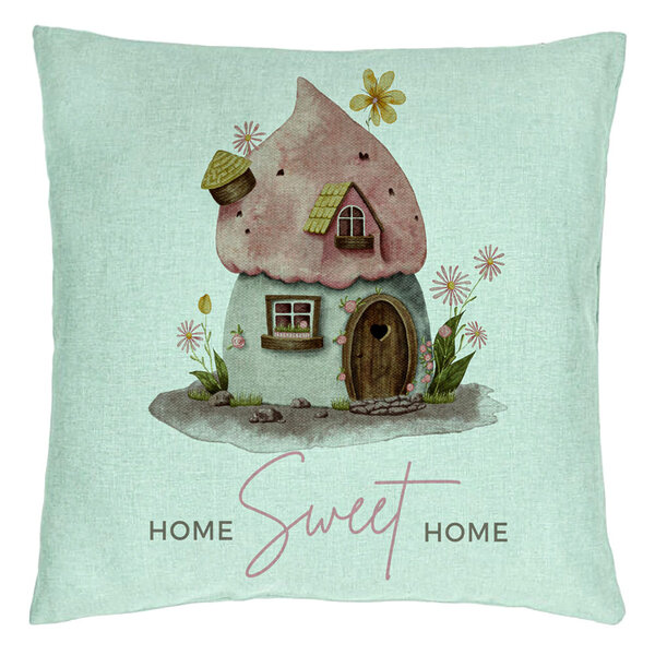 Perna Decorativa, Model Home Sweet Home 1, 40x40 cm, Verde Menta, Husa Detasabila, Burduf 15 Perna Decorativa