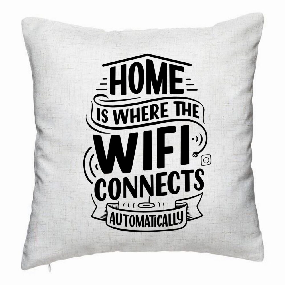Perna Decorativa, Model Home is Where WIFI Connects Automatically, 40x40 cm, Alb Murdar, Husa Detasabila, Burduf 5 Perna Decorativa