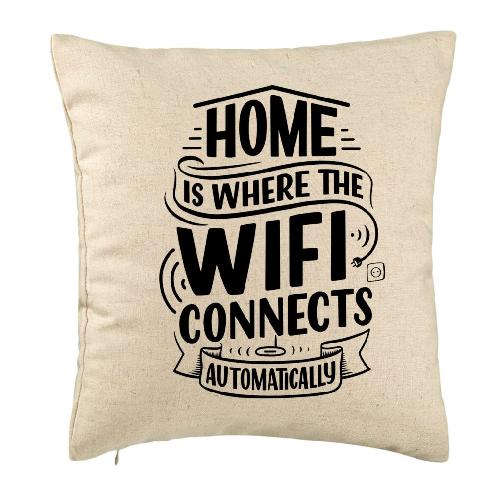 Perna Decorativa, Model Home is Where WIFI Connects Automatically, 40x40 cm, Bej, Husa Detasabila, Burduf 5 Perna Decorativa