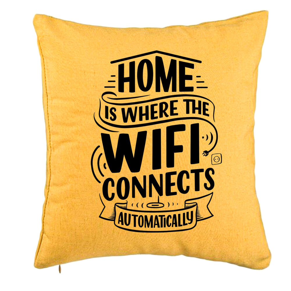 Perna Decorativa, Model Home is Where WIFI Connects Automatically, 40x40 cm, Galben, Husa Detasabila, Burduf 5 Perna Decorativa