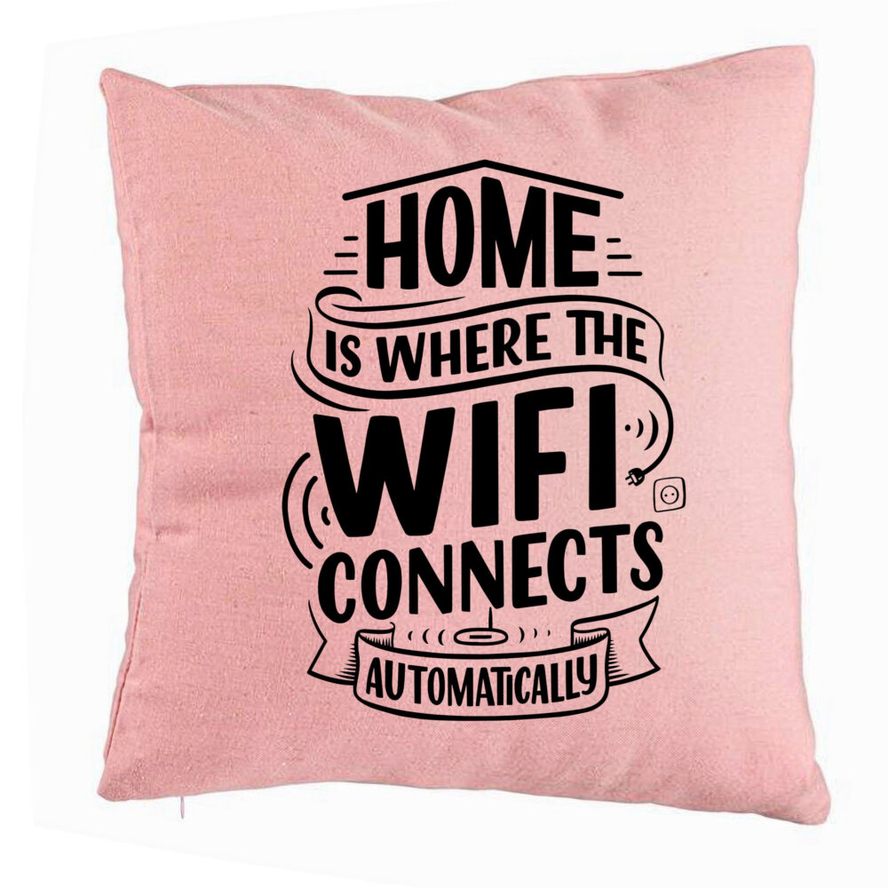 Perna Decorativa, Model Home is Where WIFI Connects Automatically, 40x40 cm, Roz, Husa Detasabila, Burduf 5 Perna Decorativa