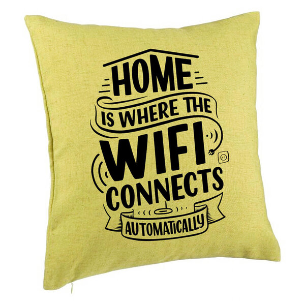 Perna Decorativa, Model Home is Where WIFI Connects Automatically, 40x40 cm, Verde, Husa Detasabila, Burduf 5 Perna Decorativa
