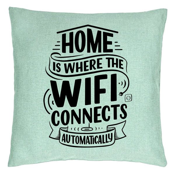 Perna Decorativa, Model Home is Where WIFI Connects Automatically, 40x40 cm, Verde Menta, Husa Detasabila, Burduf 15 Perna Decorativa