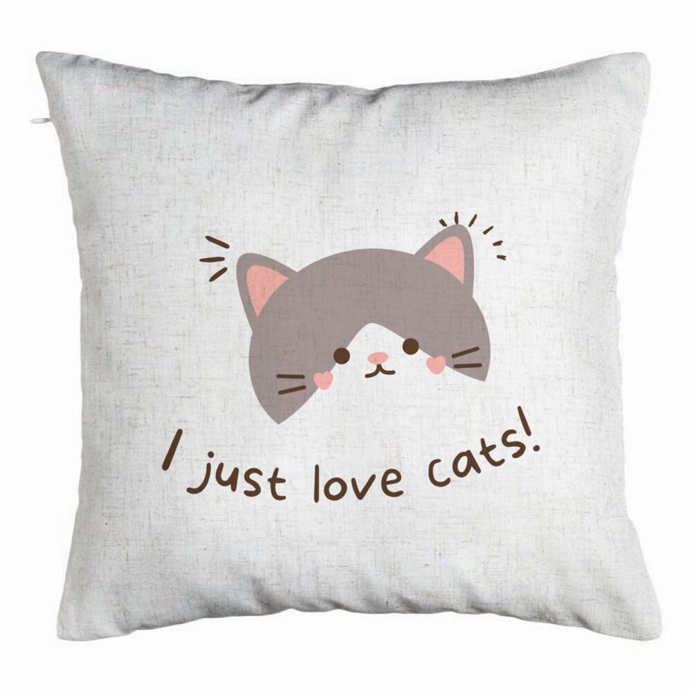 Perna Decorativa, Model I Just Love Cats, 40x40 cm, Alb Murdar, Husa Detasabila, Burduf 5 Perna Decorativa
