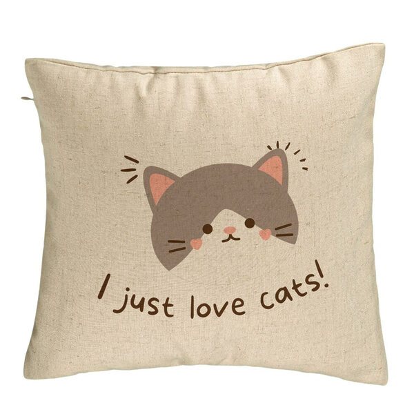 Perna Decorativa, Model I Just Love Cats, 40x40 cm, Bej, Husa Detasabila, Burduf 5 Perna Decorativa
