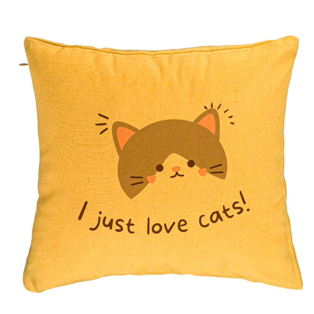 Perna Decorativa, Model I Just Love Cats, 40x40 cm, Galben, Husa Detasabila, Burduf 5 Perna Decorativa