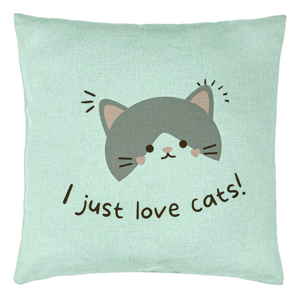 Perna Decorativa, Model I Just Love Cats, 40x40 cm, Verde Menta, Husa Detasabila, Burduf 15 Perna Decorativa