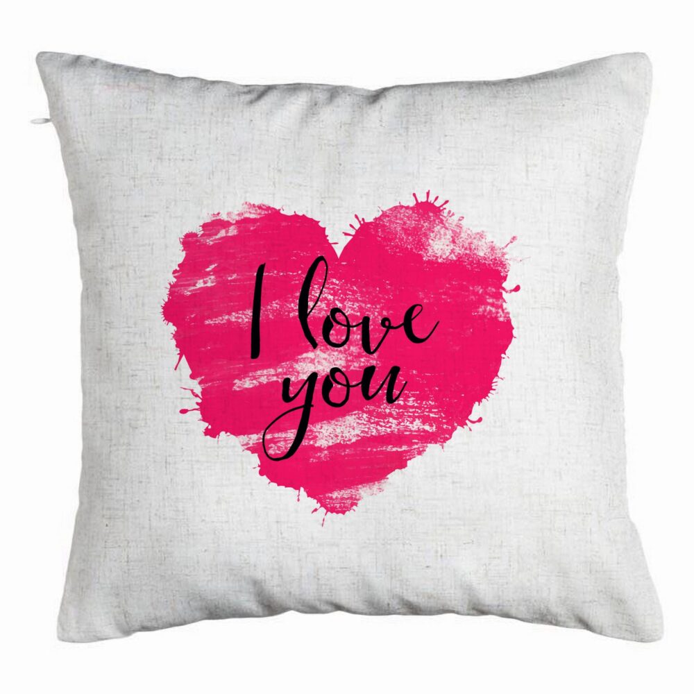 Perna Decorativa, Model I Love You, 40x40 cm, Alb Murdar, Husa Detasabila, Burduf 5 Perna Decorativa