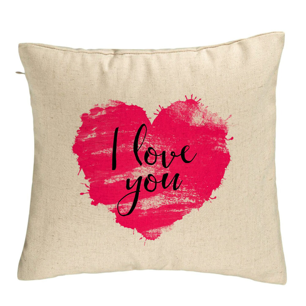Perna Decorativa, Model I Love You, 40x40 cm, Bej, Husa Detasabila, Burduf 5 Perna Decorativa
