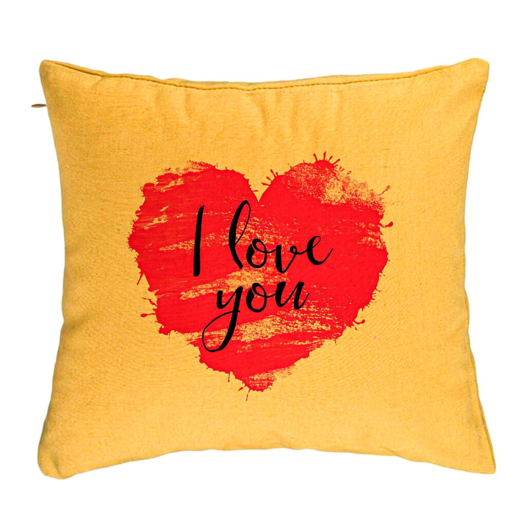Perna Decorativa, Model I Love You, 40x40 cm, Galben, Husa Detasabila, Burduf 5 Perna Decorativa