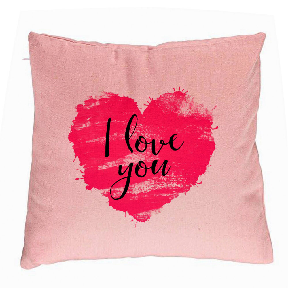 Perna Decorativa, Model I Love You, 40x40 cm, Roz, Husa Detasabila, Burduf 5 Perna Decorativa