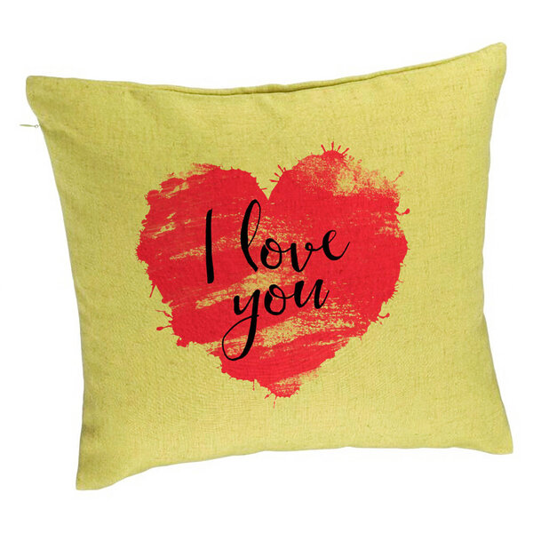 Perna Decorativa, Model I Love You, 40x40 cm, Verde, Husa Detasabila, Burduf 5 Perna Decorativa