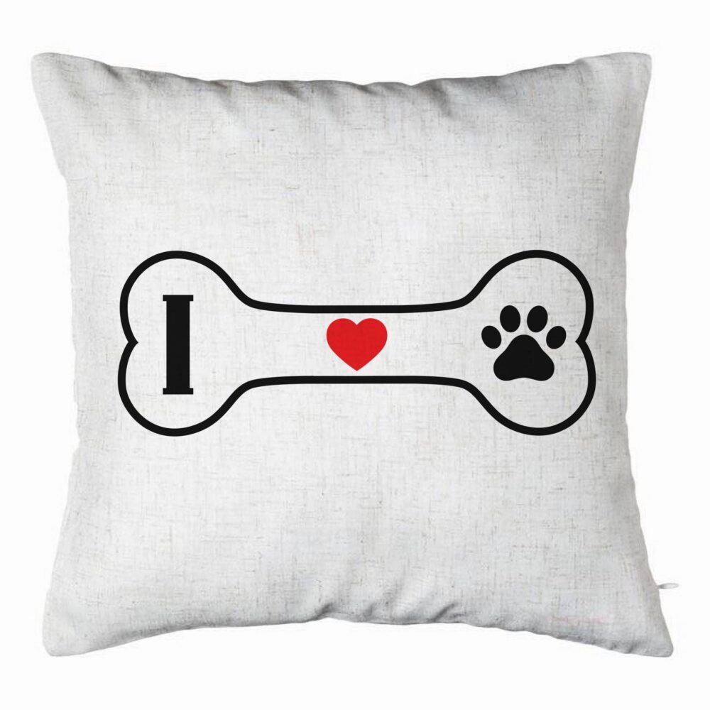 Perna Decorativa, Model I love Doggos, 40x40 cm, Alb Murdar, Husa Detasabila, Burduf 5 Perna Decorativa