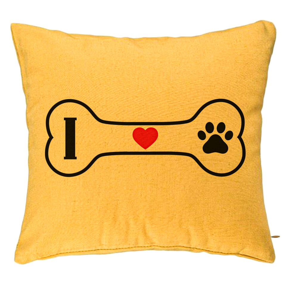 Perna Decorativa, Model I love Doggos, 40x40 cm, Galben, Husa Detasabila, Burduf 5 Perna Decorativa