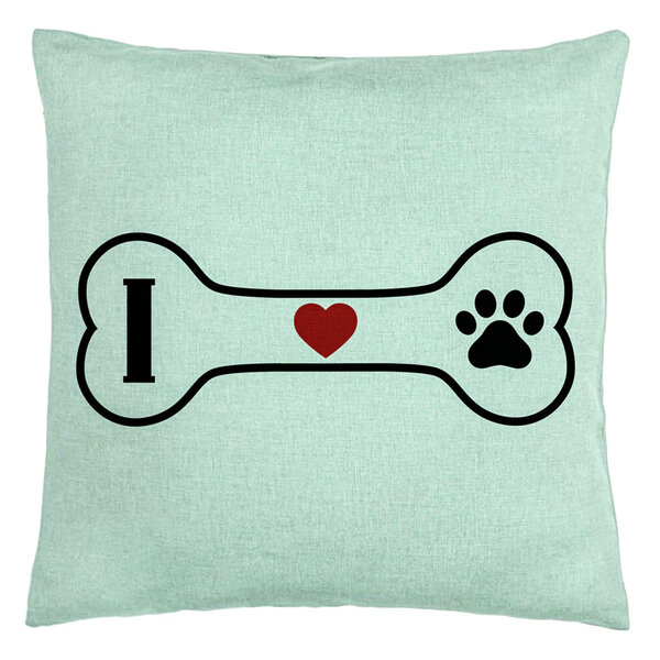 Perna Decorativa, Model I love Doggos, 40x40 cm, Verde Menta, Husa Detasabila, Burduf 15 Perna Decorativa