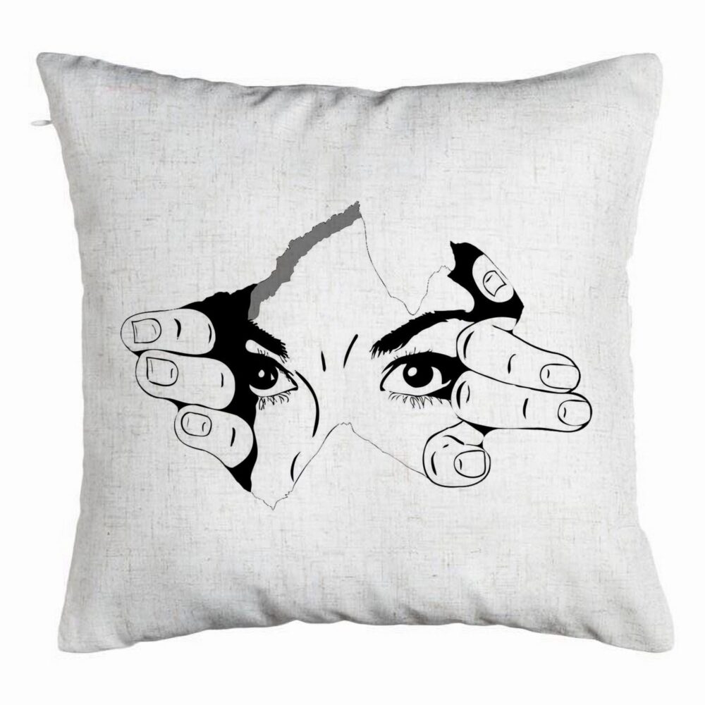 Perna Decorativa, Model I see You, 40x40 cm, Alb Murdar, Husa Detasabila, Burduf 5 Perna Decorativa