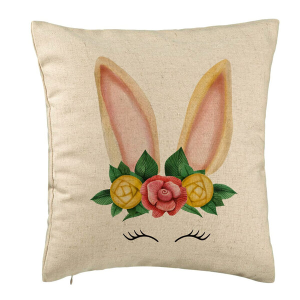 Perna Decorativa, Model Iepuras Floral, 40x40 cm, Bej, Husa Detasabila, Burduf 5 Perna Decorativa