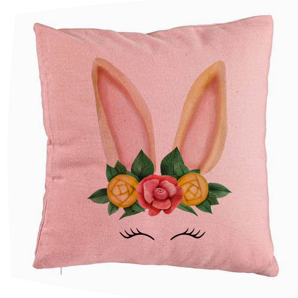 Perna Decorativa, Model Iepuras Floral, 40x40 cm, Roz, Husa Detasabila, Burduf 5 Perna Decorativa