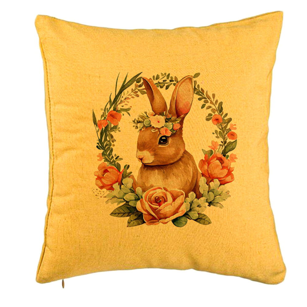 Perna Decorativa, Model Iepuras cu Coronita Florala, 40x40 cm, Galben, Husa Detasabila, Burduf 5 Perna Decorativa